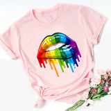 Women Tops O-neck Sexy Black Tees Kiss Lip