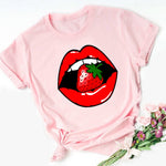 Women Tops O-neck Sexy Black Tees Kiss Lip