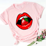 Women Tops O-neck Sexy Black Tees Kiss Lip