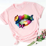 Women Tops O-neck Sexy Black Tees Kiss Lip