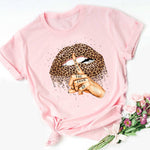Women Tops O-neck Sexy Black Tees Kiss Lip
