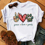 Maycaur Fashion Women Dogs Paws T Shirt Peace Love Dogs Funny