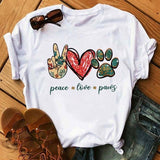Maycaur Fashion Women Dogs Paws T Shirt Peace Love Dogs Funny