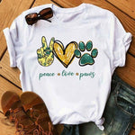 Maycaur Fashion Women Dogs Paws T Shirt Peace Love Dogs Funny