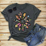T Shirt Women Flower Print Graphic Tee Kawaii Top Female Clothes