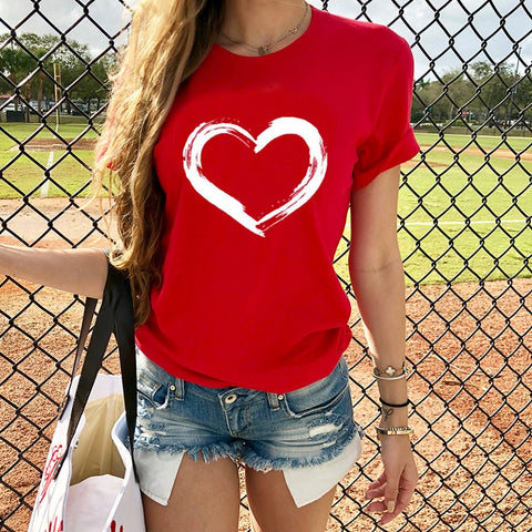 Hearts Women T-shirts Casual Harajuku Love Printed Tops Tee