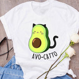 Women Graphic Avocado Cat Printing Cartoon Fruit Clothes Floral