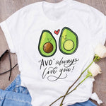 Women Graphic Avocado Cat Printing Cartoon Fruit Clothes Floral