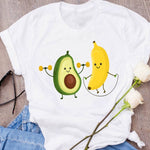 Women Graphic Avocado Cat Printing Cartoon Fruit Clothes Floral