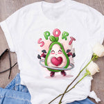 Women Graphic Avocado Cat Printing Cartoon Fruit Clothes Floral