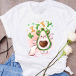 Women Graphic Avocado Cat Printing Cartoon Fruit Clothes Floral