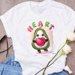 Women Graphic Avocado Cat Printing Cartoon Fruit Clothes Floral