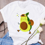 Women Graphic Avocado Cat Printing Cartoon Fruit Clothes Floral