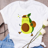 Women Graphic Avocado Cat Printing Cartoon Fruit Clothes Floral