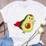 Women Graphic Avocado Cat Printing Cartoon Fruit Clothes Floral