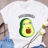Women Graphic Avocado Cat Printing Cartoon Fruit Clothes Floral
