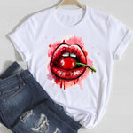 T-shirts Women Lip Leopard Love Fashion 90s Trend 2021 Spring