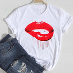 T-shirts Women Lip Leopard Love Fashion 90s Trend 2021 Spring