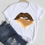 T-shirts Women Lip Leopard Love Fashion 90s Trend 2021 Spring