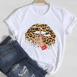 T-shirts Women Lip Leopard Love Fashion 90s Trend 2021 Spring