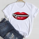T-shirts Women Lip Leopard Love Fashion 90s Trend 2021 Spring