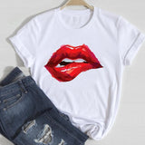 T-shirts Women Lip Leopard Love Fashion 90s Trend 2021 Spring