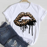 T-shirts Women Lip Leopard Love Fashion 90s Trend 2021 Spring