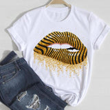 T-shirts Women Lip Leopard Love Fashion 90s Trend 2021 Spring