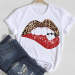 T-shirts Women Lip Leopard Love Fashion 90s Trend 2021 Spring