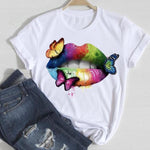 T-shirts Women Lip Leopard Love Fashion 90s Trend 2021 Spring