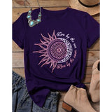 women casual fashion t-shirt letter sun moon