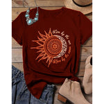 women casual fashion t-shirt letter sun moon
