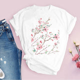 Women Graphic Flower Floral  Fashion Casual Cute 90s Style Vintage