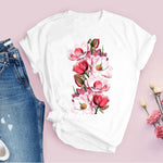 Women Graphic Flower Floral  Fashion Casual Cute 90s Style Vintage
