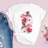 Women Graphic Flower Floral  Fashion Casual Cute 90s Style Vintage