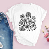 Women Graphic Flower Floral  Fashion Casual Cute 90s Style Vintage