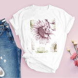 Women Graphic Flower Floral  Fashion Casual Cute 90s Style Vintage
