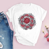 Women Graphic Flower Floral  Fashion Casual Cute 90s Style Vintage