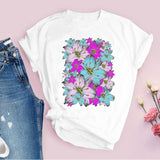 Women Graphic Flower Floral  Fashion Casual Cute 90s Style Vintage