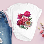 Women Graphic Flower Floral  Fashion Casual Cute 90s Style Vintage