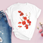 Women Graphic Flower Floral  Fashion Casual Cute 90s Style Vintage