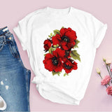 Women Graphic Flower Floral  Fashion Casual Cute 90s Style Vintage
