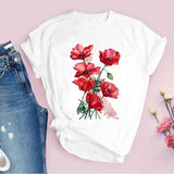 Women Graphic Flower Floral  Fashion Casual Cute 90s Style Vintage