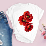 Women Graphic Flower Floral  Fashion Casual Cute 90s Style Vintage