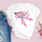 Women Graphic Flower Floral  Fashion Casual Cute 90s Style Vintage