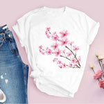 Women Graphic Flower Floral  Fashion Casual Cute 90s Style Vintage
