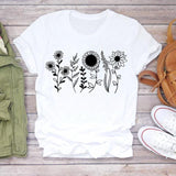 Women Flower Lady Fashion Short Sleeve Aesthetic Clothes