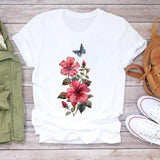 Women Flower Lady Fashion Short Sleeve Aesthetic Clothes