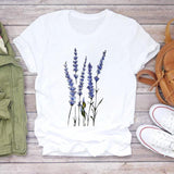 Women Flower Lady Fashion Short Sleeve Aesthetic Clothes