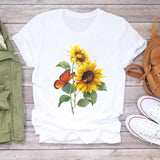 Women Flower Lady Fashion Short Sleeve Aesthetic Clothes